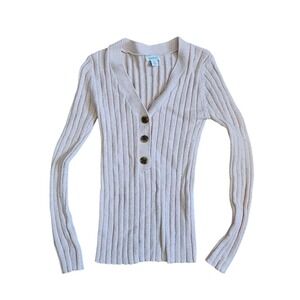 Sundance Modern Wonder Henley Pale Pink Ribbed V Neck Sweater Womens XS